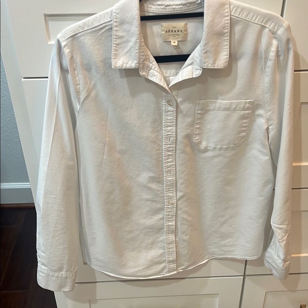 Sezane White Button Down Shirt Classic Top